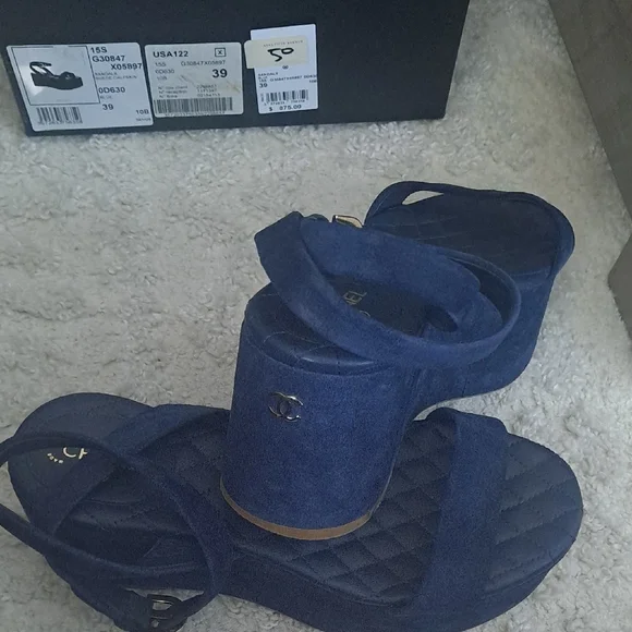 CHANEL Navy Quilted Sandals - Picture 3 of 6